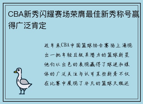 CBA新秀闪耀赛场荣膺最佳新秀称号赢得广泛肯定